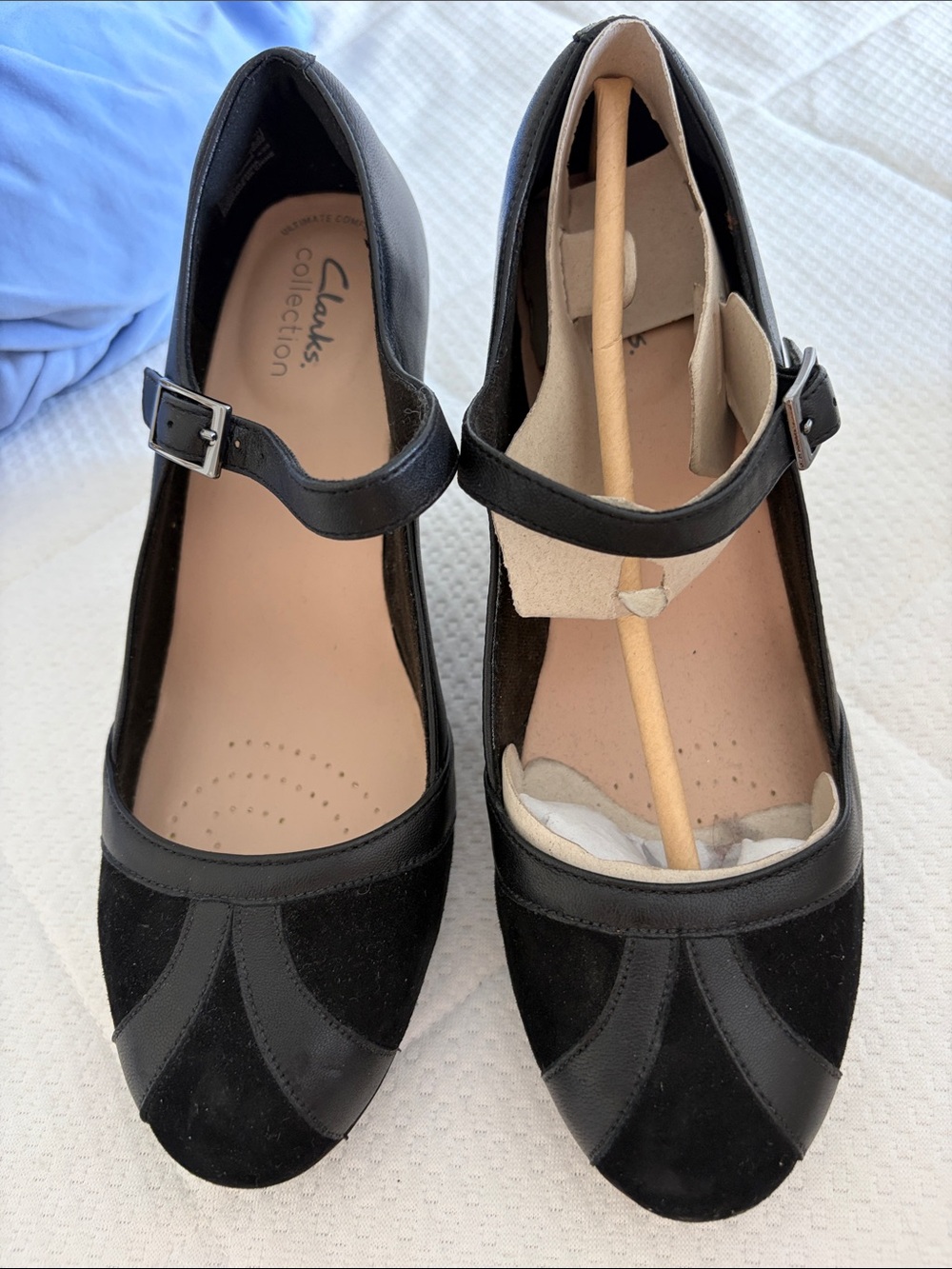 Clarks Black Mary Jane Heels with Buckle Strap